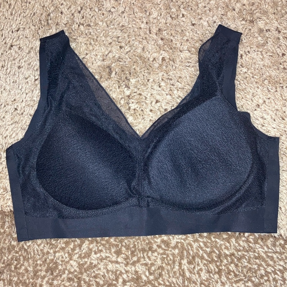Under Where? NWOT Black mesh wide shoulder very soft silky bra.